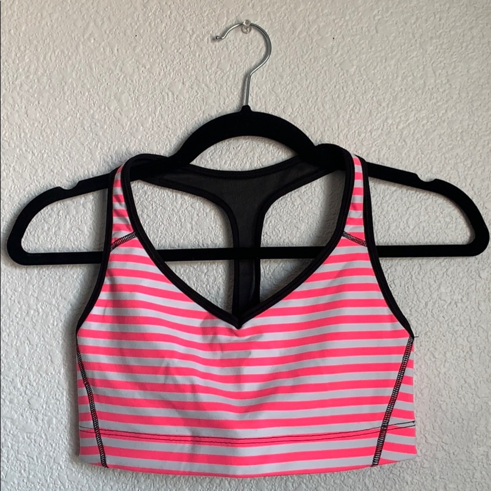 Black and pink striped VS sports bra